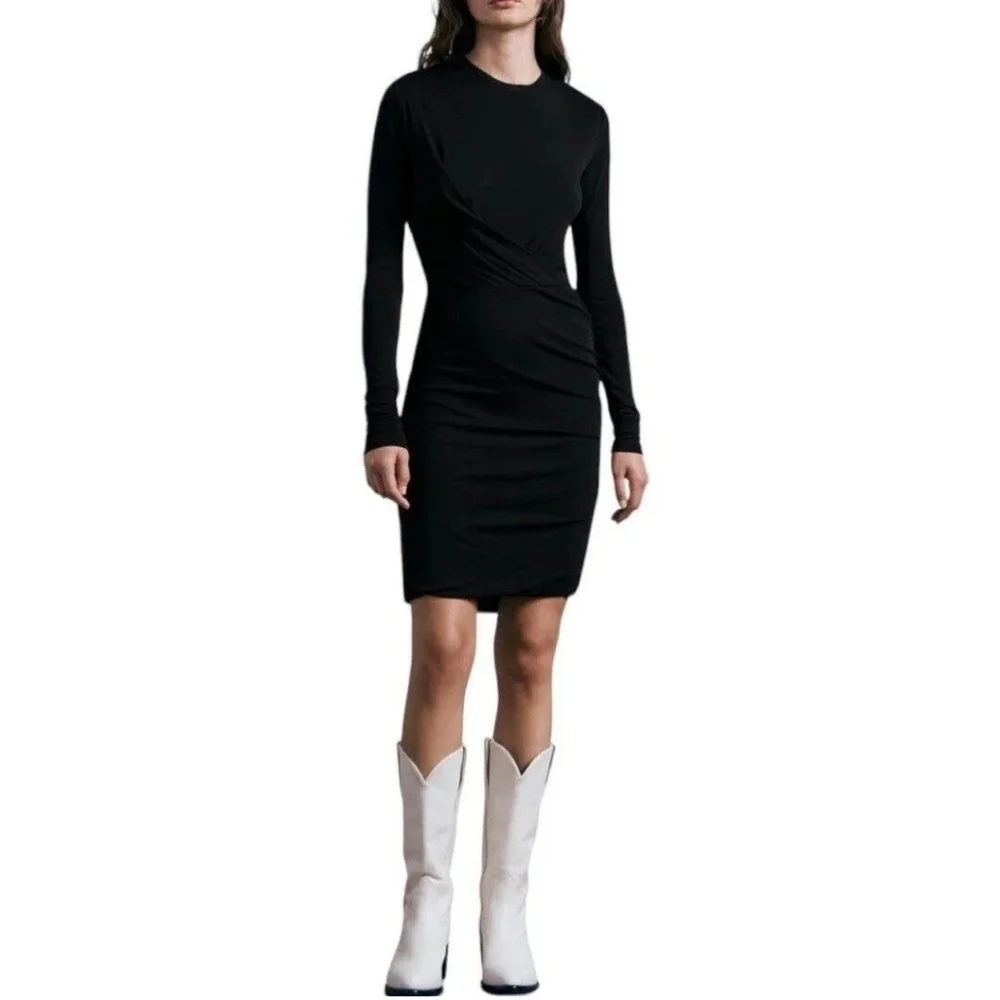 ~NWT~ Rag & Bone dress‎ Holly Drape Ruched Minidress Black Size X-Large - Picture 2 of 16